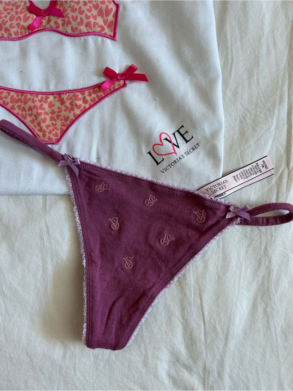 Victoria's Secret Plum Logo Lace-Trim Thong Panty